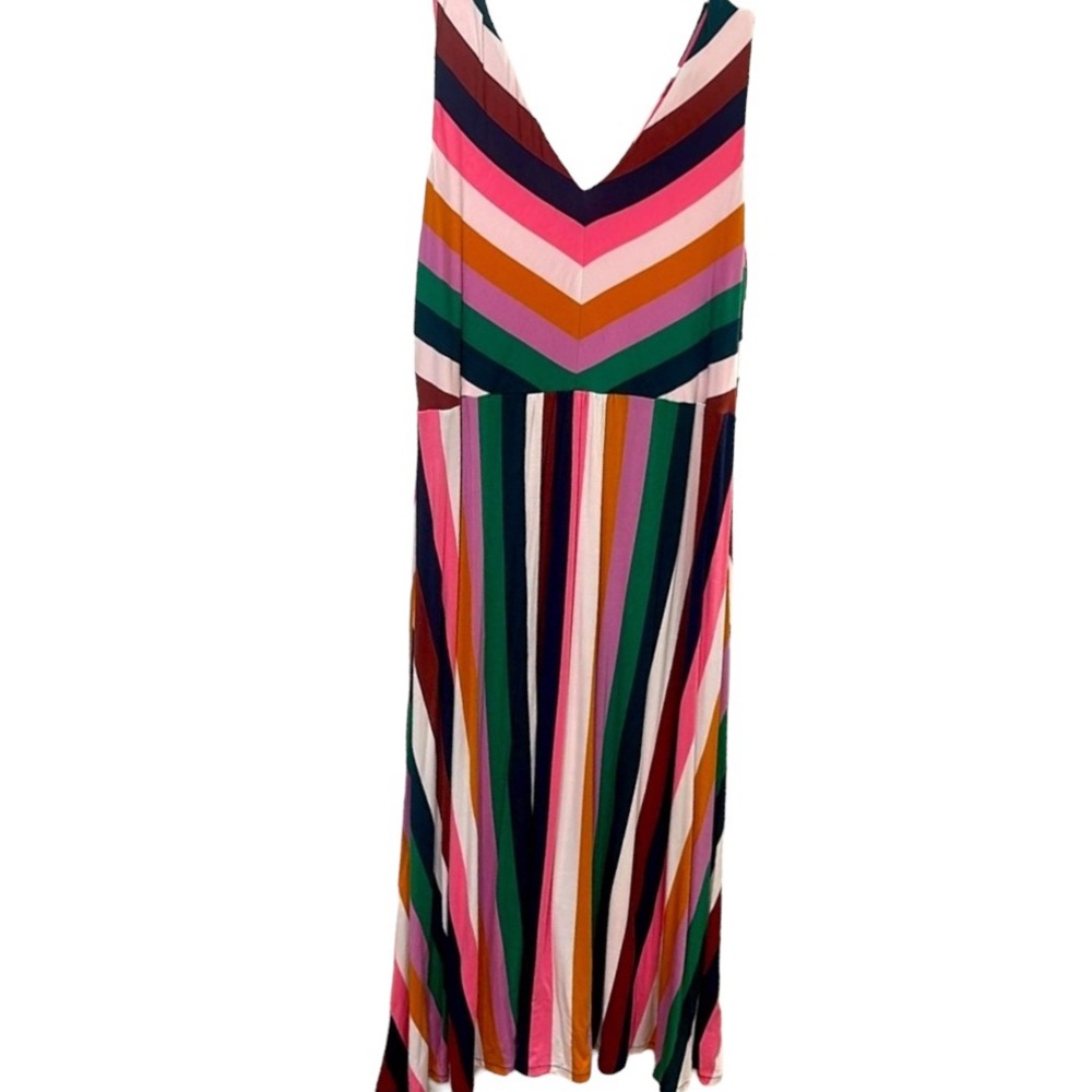 Fun 16 Anthropologie  Boden DRESS Stripes Bright Colorful V-Neck XL Easter